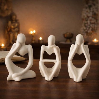 CraftVatika 3 Pcs Decorative Abstract Thinker Men Statue Showpiece Set Home Decor Items, Ceramic Modern Art showpiece for Living Room Bedroom Bookshelf Desktop Table Office Wedding Housewarming Gifts