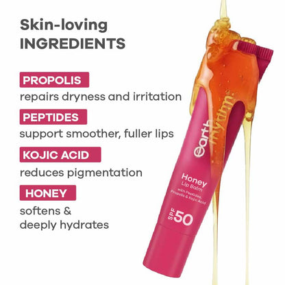 Earth Rhythm Honey Lip Balm SPF 50 Brightens Lips with Propolis,Peptides & Kojic Acid - Wildflower