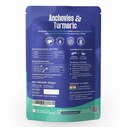 Fur Loved Anchovies & Turmeric Dog Treats - Natural Omega-3 Rich Snacks (30 GM)