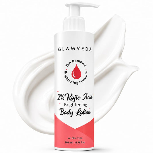 Glamveda Body Lotion with 2% Kojic Acid & Alpha Arbutin 200ml Pack of 1 | 24hr Deep Moisturizer for Dry Skin, Nourishes & Protect Skin | Remove Dark Spots, Pigmentation, Tan Removal | Non Greasy | All Skin Type