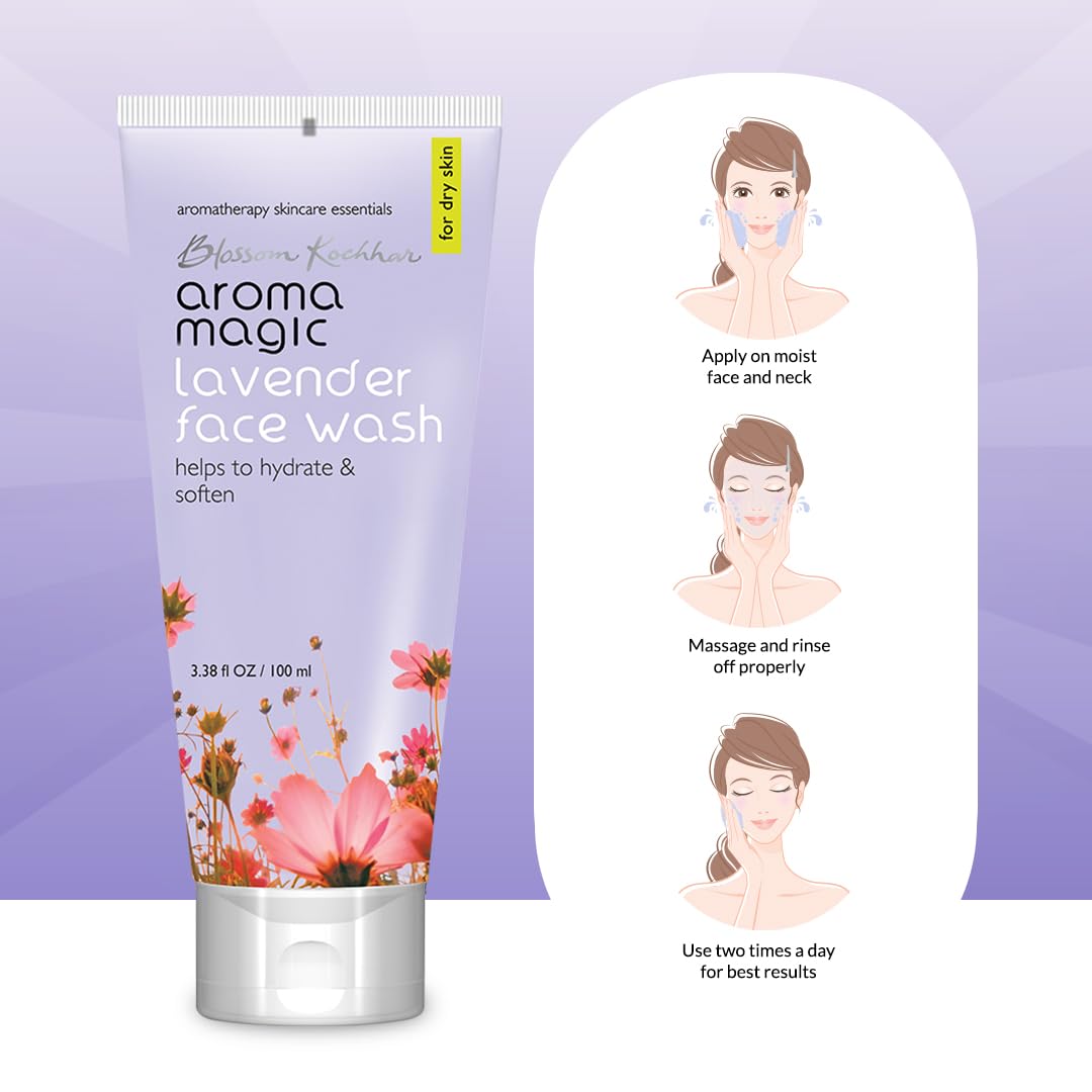 Aroma Magic Lavender Face Wash – Hydrating & Nourishing Cleanser with Rose Oil & Orange Extract for Dry & Sensitive Skin – 100ml