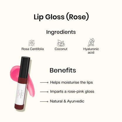 Sadhev Ayurvedic Rose Lip Gloss With Hyaluronic Acid & Rose | Soft Pink Glossy Shine | Hydrates, Plumps & Nourishes (5 ml)
