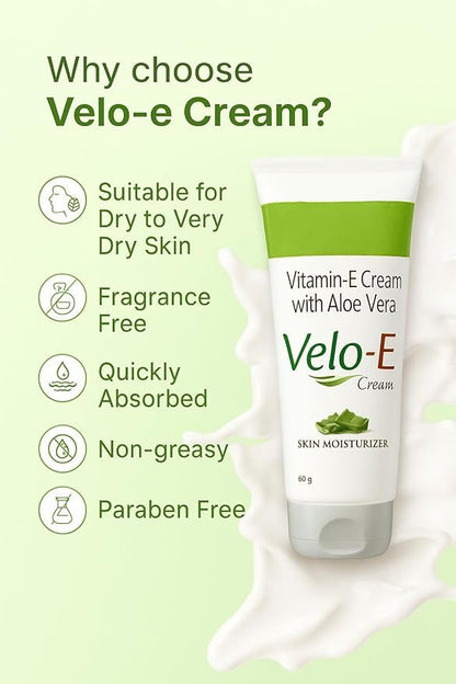 Velo E Skin Moisturizer Cream With Vitamin E,Aloe Vera (60gm)