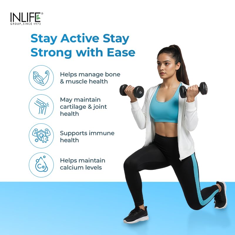 INLIFE Calcium and Vitamin D3 Tablets for Men Women | Calcium Carbonate Supplement for Bone and Joint Support - 60 Tablets (Pack of 1)