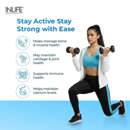 INLIFE Calcium and Vitamin D3 Tablets for Men Women | Calcium Carbonate Supplement for Bone and Joint Support - 60 Tablets (Pack of 1)