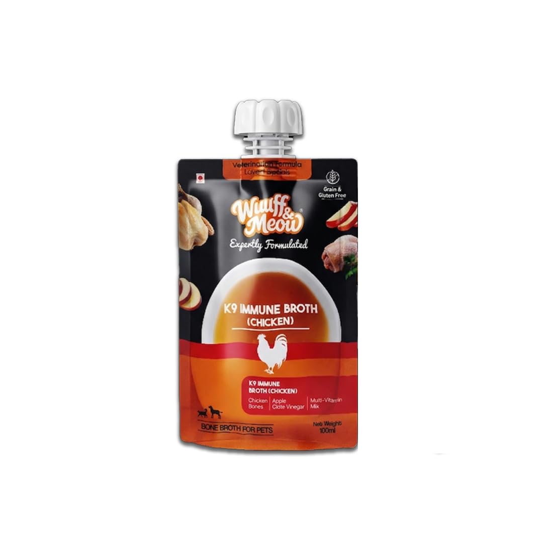 Wuuff & Meow Chicken Bone Broth for Dogs – K9 Immune | Natural Immunity & Gut Health Support Bone Broth for Dogs | Hydrating Pet Supplement (100 g (Pack of 1))