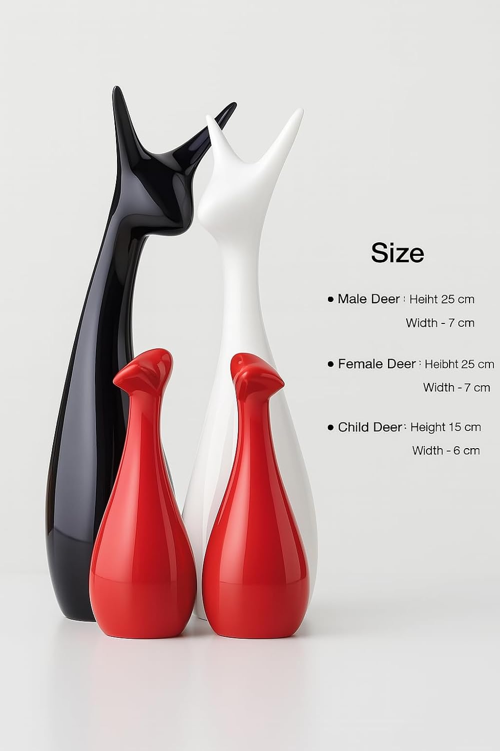Home Decor Lucky Deer Family Statue Piano Finish Ceramic Figures - (Set of 4, Red Black, White)