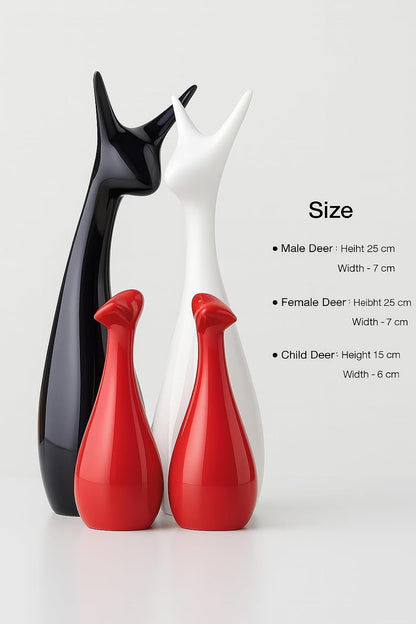 Home Decor Lucky Deer Family Statue Piano Finish Ceramic Figures - (Set of 4, Red Black, White)