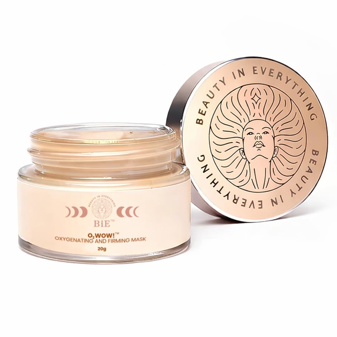 BiE O2WOW Oxygenating & Firming Face Mask | Detan, Pigmentation & Dark Spot Care | Instant Tan Removal | Acai Berry, Ginseng Stem Cells & Vital Oxygen | All Skin Types | 20gm