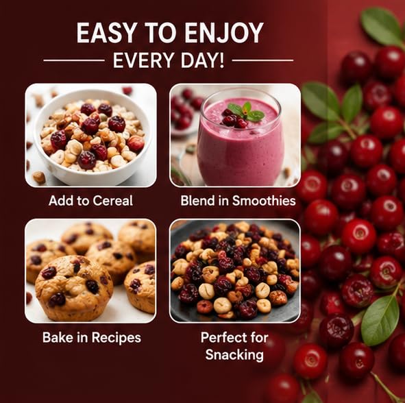 WELLAYA Premium Dried Whole Cranberries | No Fat and Low Calories | High Nutrient and Antioxidant Cranberry Whole Superfood Berries