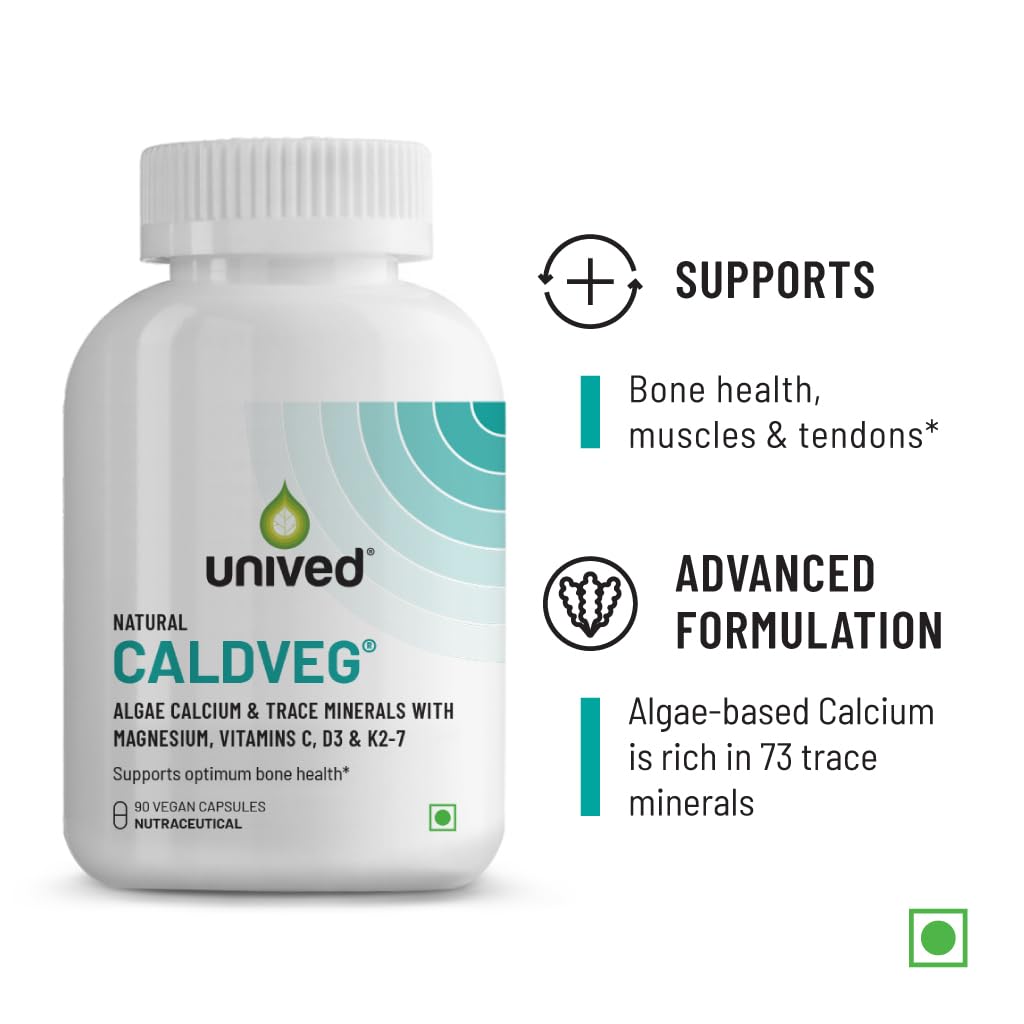Zephivo Unived Caldveg | Wholefood Plant-Based Calcium, Magnesium & 73 Trace Minerals, Vit D3 (Lichen), Vit K2-7 (Menaquingold) | Complete Supplement For Bone Health & Healthy Ageing, Capsule
