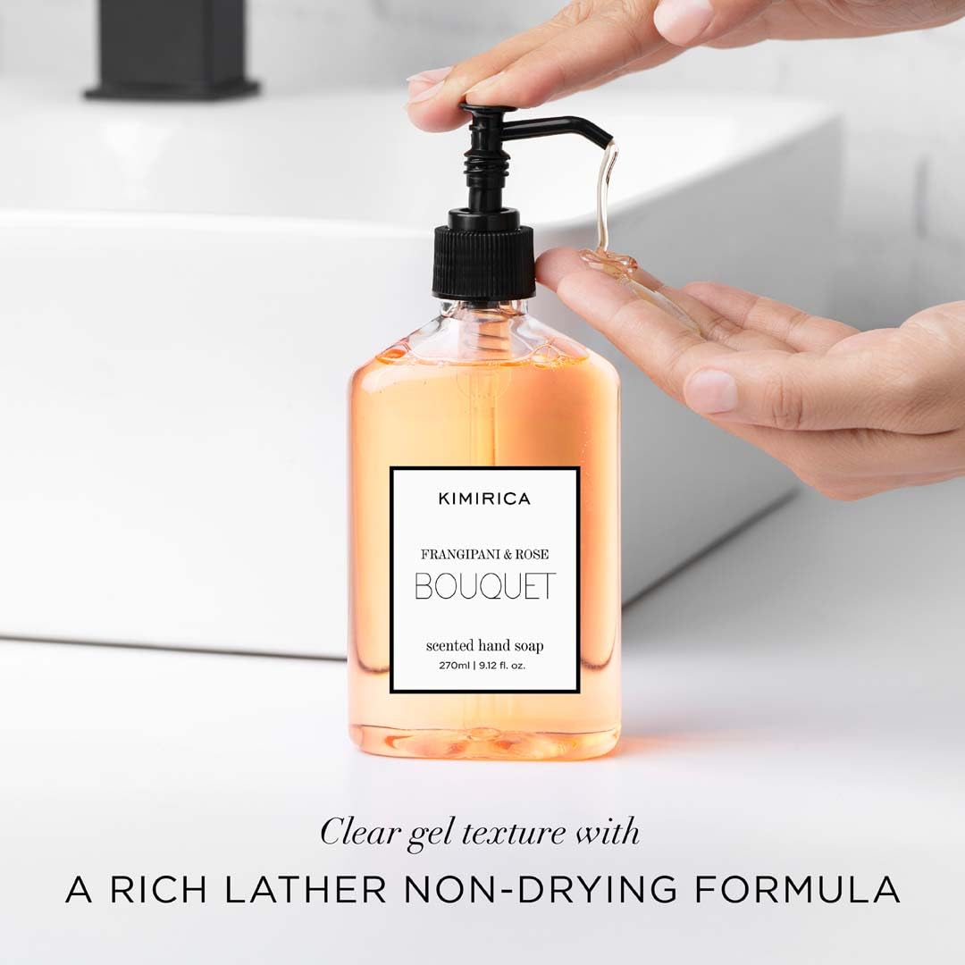 Kimirica Bouquet Luxury Hand Wash | Frangipani and Rose | Skincare Moisturizing | Antibacterial Formula | 100% Vegan & Paraben Free | 270 ml