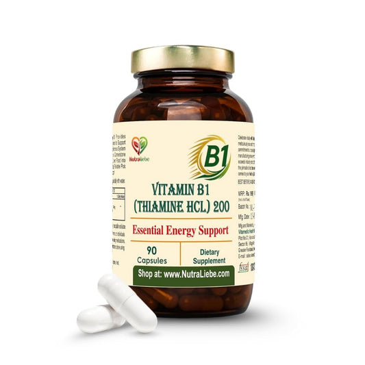 Nutraliebe Vitamin B1 (Thiamine HCl) – High-Potency Energy & Nervous System Support | Promotes Metabolism, Heart Health & Brain Function | 90 Vegetarian Capsules | Non-GMO & Gluten-Free