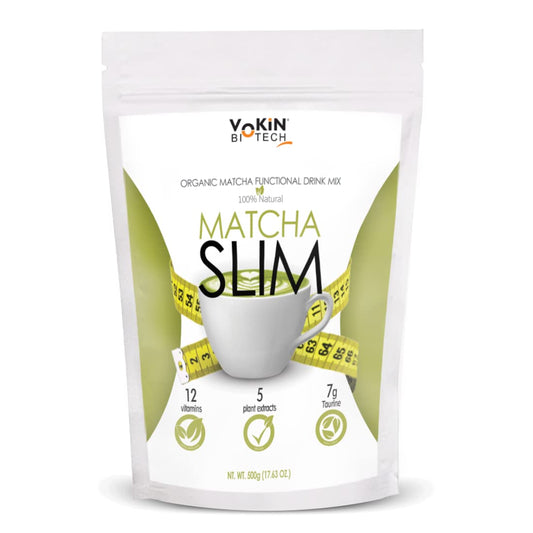Vokin Biotech Matcha Slim drink mix package on a white background