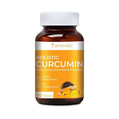 ZEROHARM Holistic Nano Curcumin Tablets with 95% Curcuminoids & Piperine | Turmeric Supplement for Joints, Immunity & Pain Relief | Antioxidant and Anti Inflammatory | For Men & Women | 60 Tablets