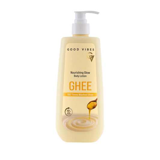 Good Vibes Nourishing Glow Ghee Body Lotion with Shata Dhauta Ghrita (100 Times Washed Ghee) | 48-Hour Hydration in a Single Use | Skin Barrier Repair | Lightweight, Non-Greasy Formula | Suitable for All Skin Types (400 ml)