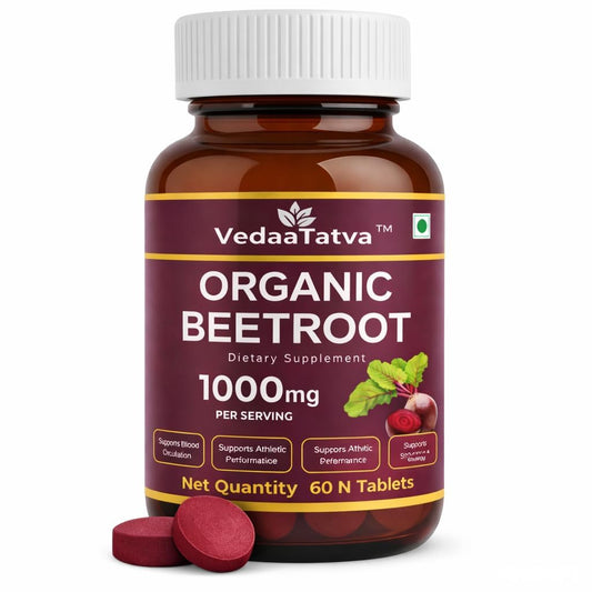 Vedaa Tatva Organic Beetroot dietary supplement bottle on a white background