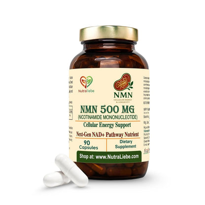 Nutraliebe NMN (β-Nicotinamide Mononucleotide) 500 mg – NAD+ Precursor for Cellular Energy, Anti-Aging & DNA Repair | Supports Brain, Metabolism & Mitochondrial Health | 90 Veg Capsules | Non-GMO & Gluten-Free