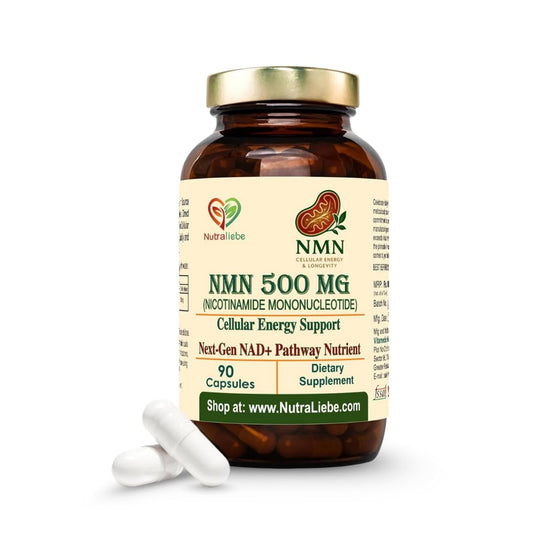 Nutraliebe NMN (β-Nicotinamide Mononucleotide) 500 mg – NAD+ Precursor for Cellular Energy, Anti-Aging & DNA Repair | Supports Brain, Metabolism & Mitochondrial Health | 90 Veg Capsules | Non-GMO & Gluten-Free