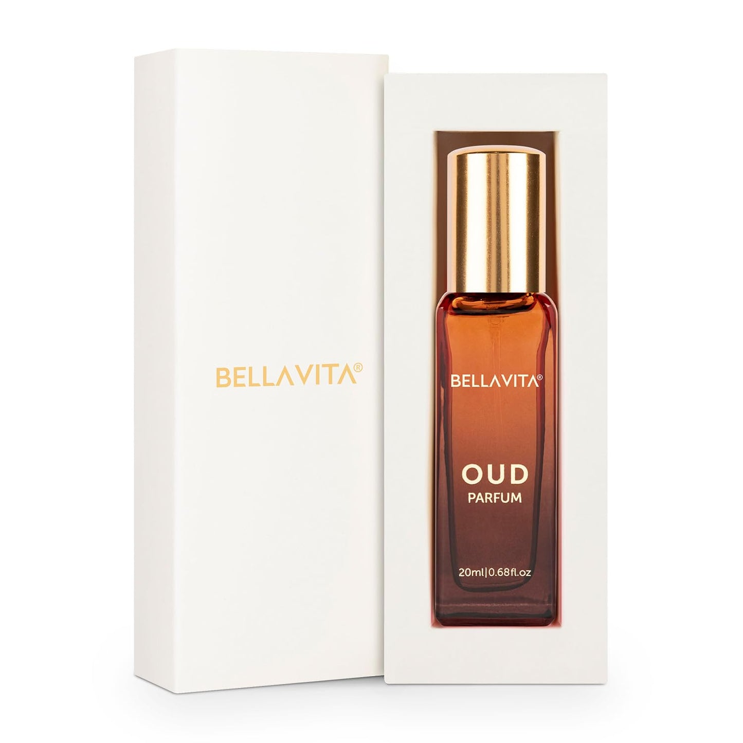 Bellavita Oud Parfum bottle with packaging on a white background