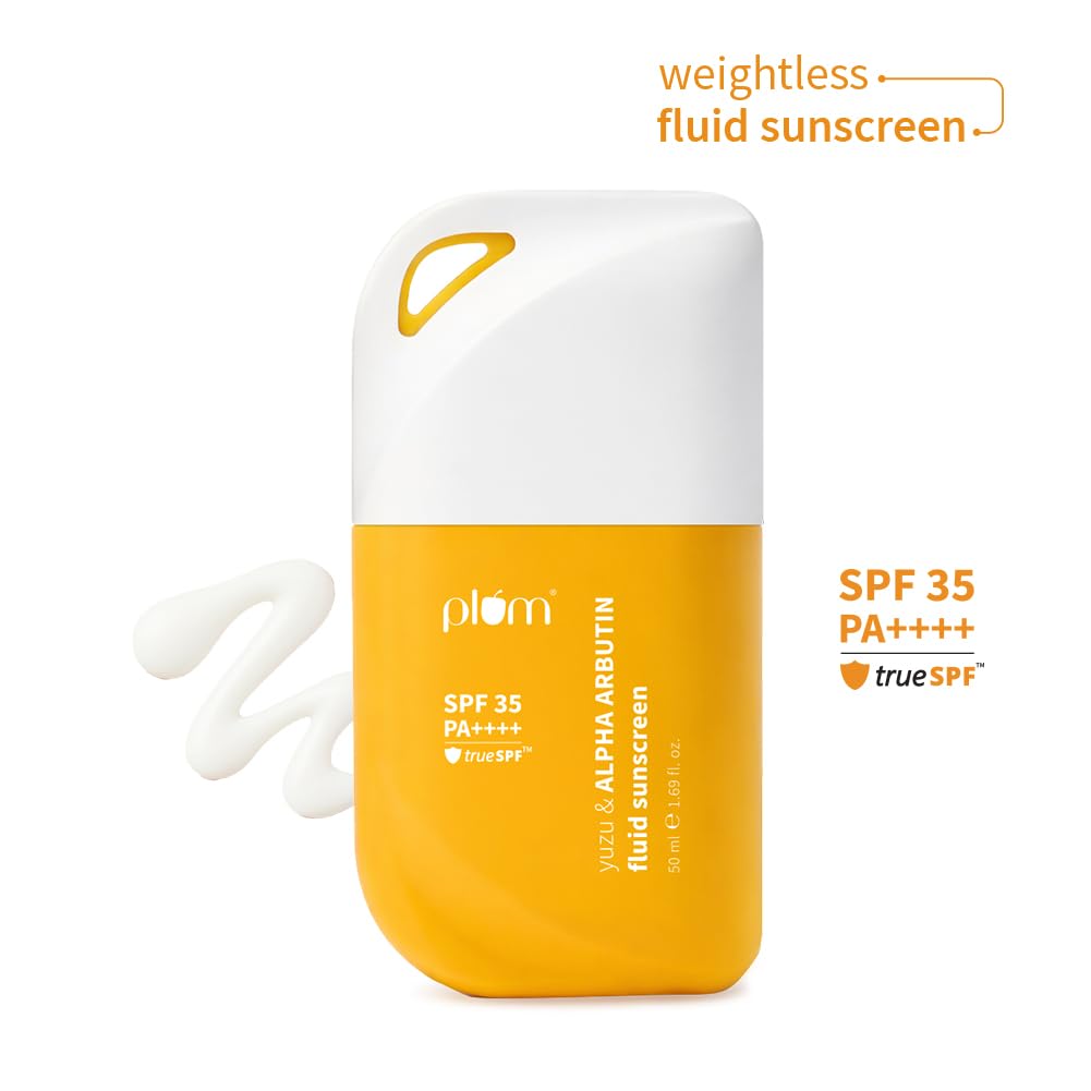 Plum Yuzu & Alpha Arbutin Weightless Fluid Sunscreen 35 PA++++  | Helps Fade Tan & Dark Spots | Ultra-light Texture | 50 gm