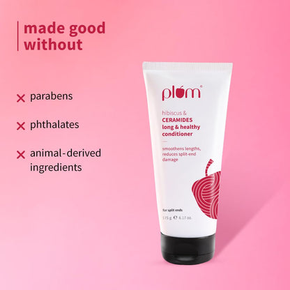 Plum Hibiscus & Ceramides Conditioner | Nourishing Formula with Shea Butter | Smoothens & Strengthens Dry and Damaged Hair | Repairs damage, Prevents Split Ends | 100% Vegan & Cruelty-Free | 175gram