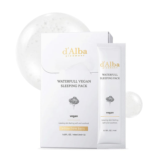 d'alba Piedmont Italian White Truffle Waterfull Vegan Sleeping Pack, Non Wash-Off Overnight Face Mask, Portable Gel-Type Face Mask For Moisture Retention, Safe For Sensitive Skin, 47ml