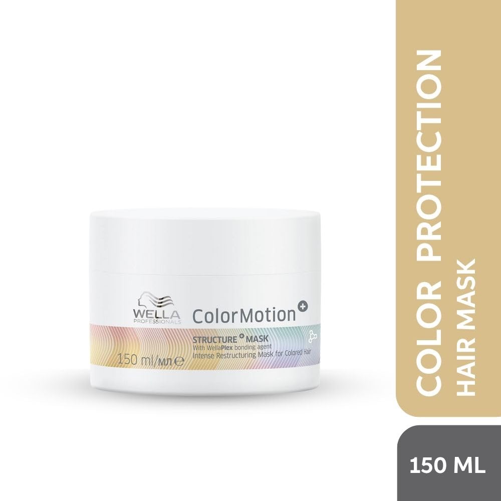 Wella ColorMotion hair mask jar with color protection text on a white background