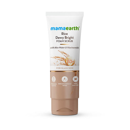 Mamaearth Rice Dewy Bright Foam Scrub with Rice Water & Niacinamide for Glass Skin Glow- 100 g 100 % Soap Free Foam Scrub | Enriched with Rice Water and Niacinamide | Gently Exfoliates to Give Glass Skin Glow | Made Safe Approved