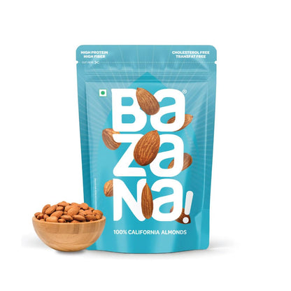 Bazana Premium Californian Almonds/Badam, 200g | Rich in Protein, Fiber & Vitamin E | Healthy Nuts & Dry Fruits Snack for Daily Nutrition