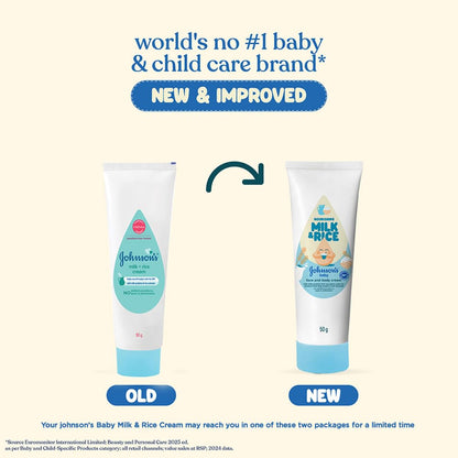 Johnson's Baby Milk & Rice Cream 50g | Face & Body Moisturizer | With Milk Protein, Rice Extracts & Multivitamins | Nourishes Dry & Sensitive Skin | Hypoallergenic | No Parabens or Sulphates
