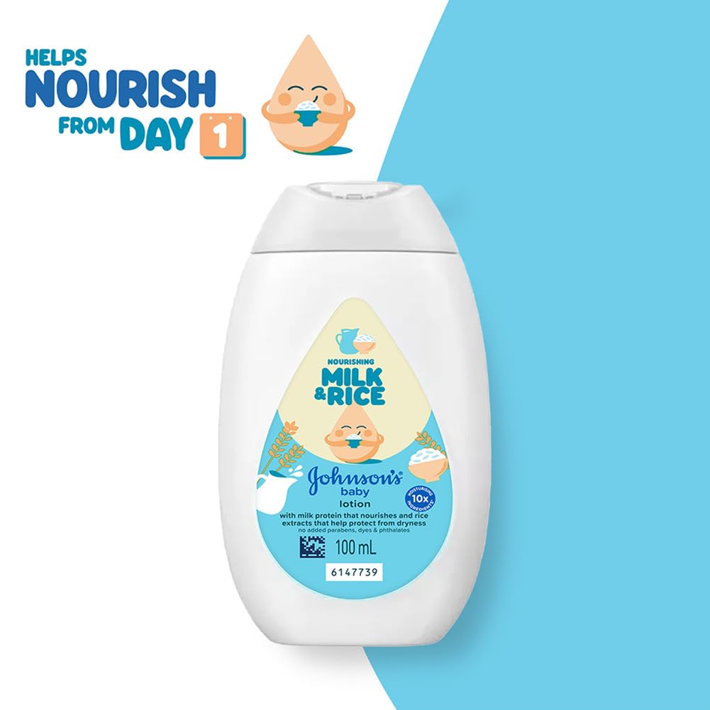 Johnson's Baby Milk and Rice Lotion, 100ml, White