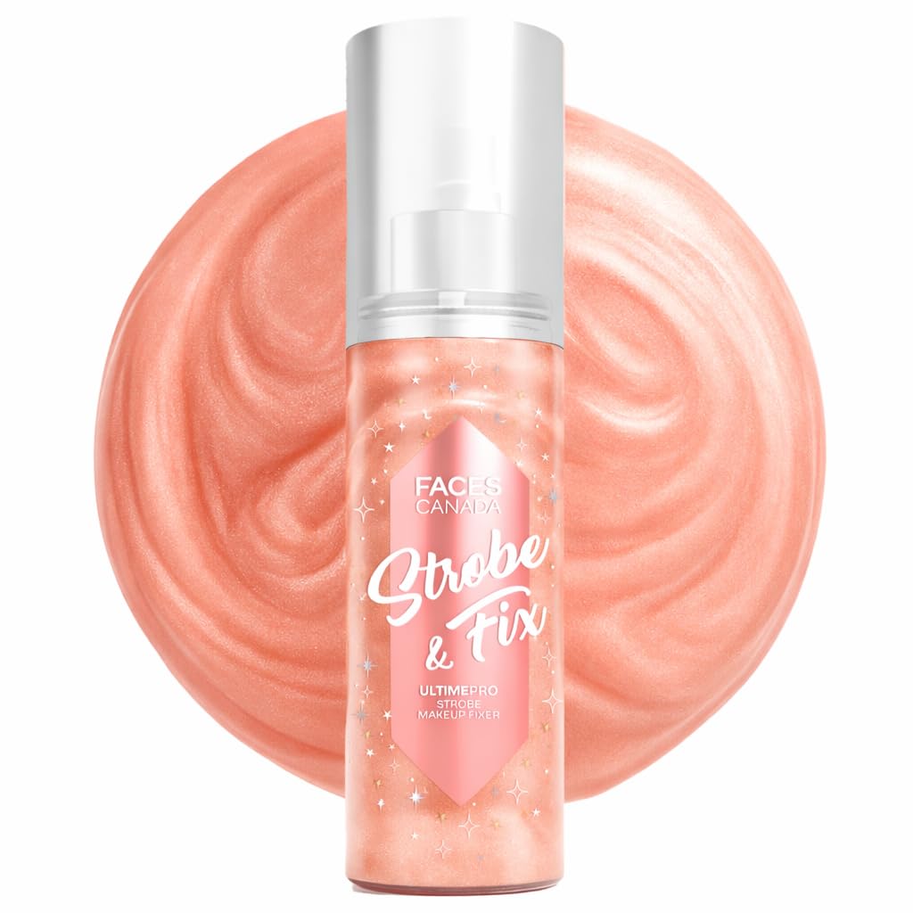 FACES CANADA Ultime Pro Strobe Makeup Fixer Mini - Rose Gold, 50 ml | 12HR Long Lasting Makeup Setting Spray | Dewy Shimmery Glow Finish | Hydrating, Non-Sticky | Waterproof, Transferproof & Alcohol-Free
