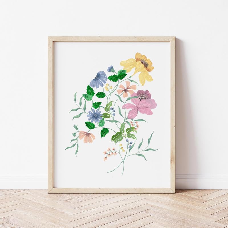 Floral Bouquet Wall Painting| Modern Art Painting for Living Room Bed Room and Office | 11 x 14 inches (Natural Frame)