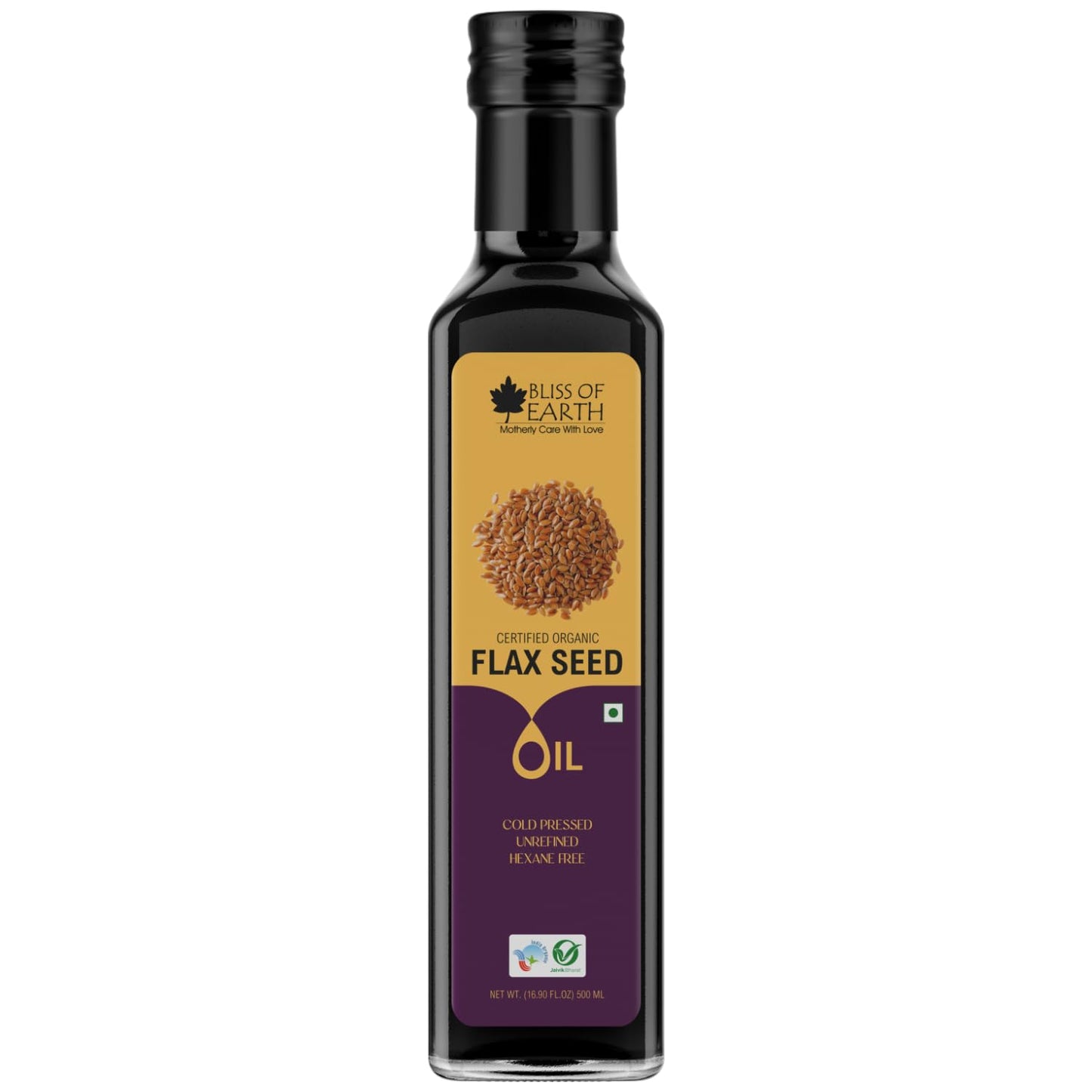 Bliss of Earth 500ML Certified Organic Flaxseed Oil for Eating & Hair, Cold Pressed & Hexane Free