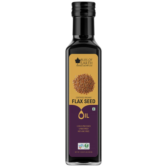Bliss of Earth 500ML Certified Organic Flaxseed Oil for Eating & Hair, Cold Pressed & Hexane Free