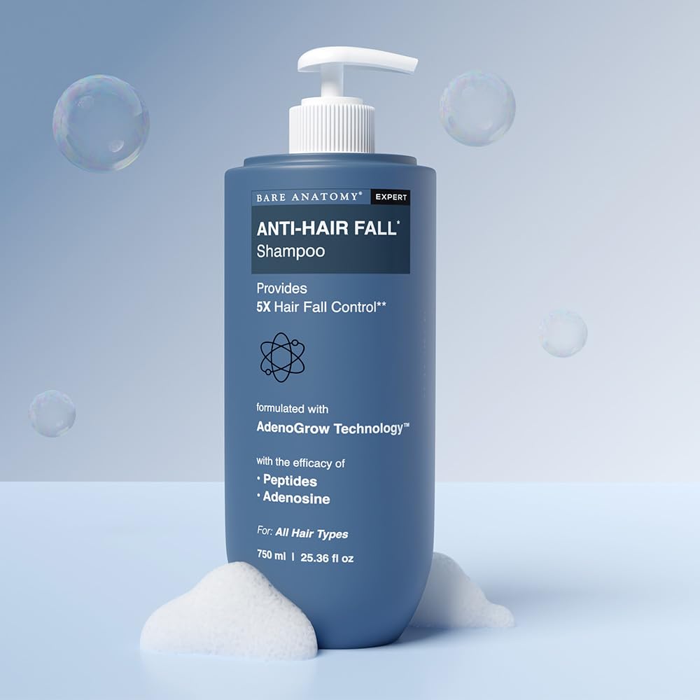 Bare Anatomy Anti-Hair Fall Shampoo | Provides 5x Hair Fall Control | Adenosine, Procapil & Peptides | Strengthens Roots, Reduces Breakage & Cleans Gently | Sulphate & Paraben Free | Unisex | 750ml