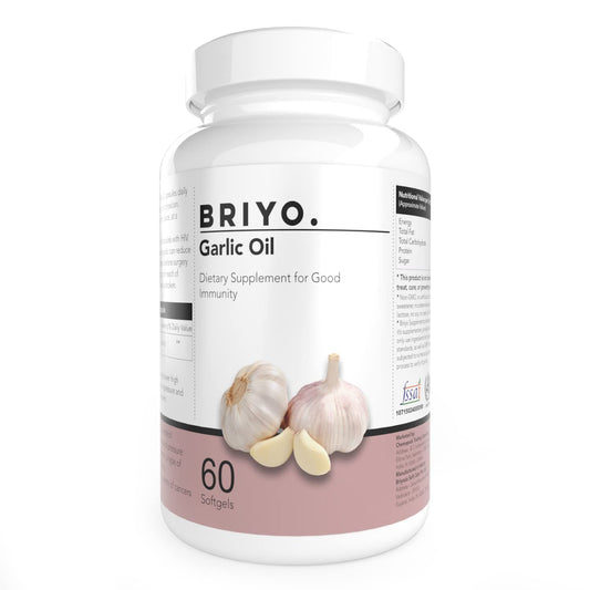 BRIYO Garlic Oil dietary supplement bottle on a white background