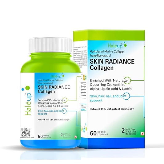 Haleup INC USA Skin Radiance Collagen with Hydrolyzed Peptides 1000mg | Plus Trans-Resveratrol 200mg & Lipoic Acid 200mg | 60 Capsules – Pack of 1