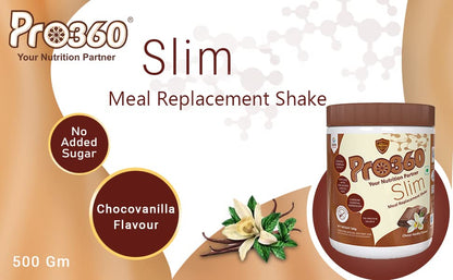 Pro360 ProSlim 500g Meal Replacement Shake Protein Powder Supplement for Men & Women | Dietary Supplement for Weight Management |No Added Sugar| | Choco Vanilla Flavor