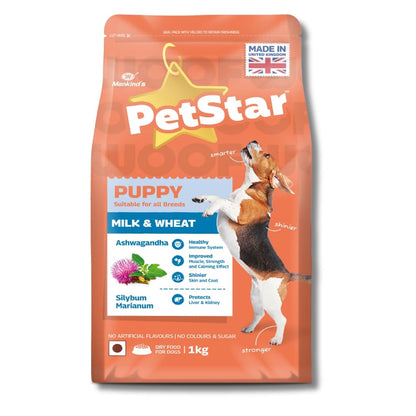 Mankind PetStar Puppy Dry Dog Food, 28% High Protein, Milk & Wheat Flavor, 1 kg | Complete Nutrition for Puppies | Puppy Dog Food