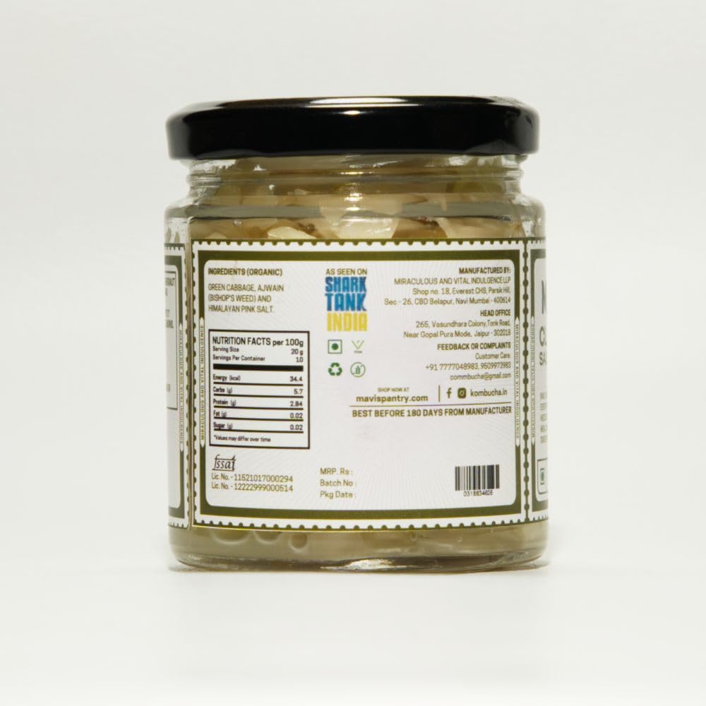 MAVI's Classic Sauerkraut | Organic Cabbage & Ajwain seeds | Fermented Cabbage | Gut Friendly | 200g | Pack of 1 |