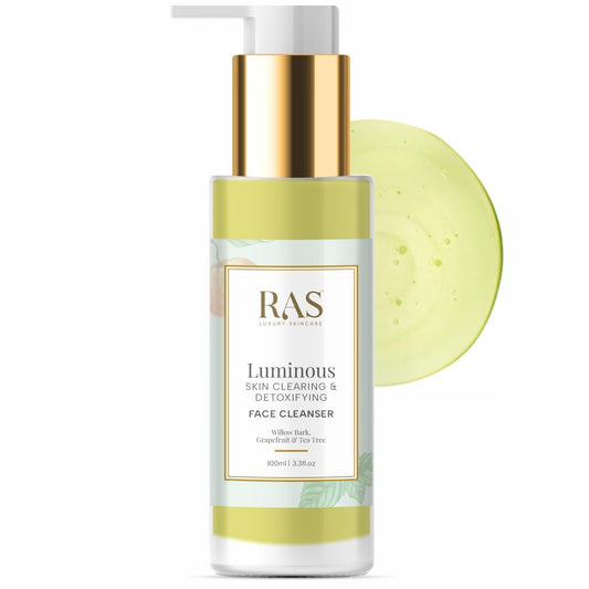 RAS Luxury Oils Luminous Skin Clearing Face Cleanser | Face wash With Willow Bark, Grapefruit & Tea Tree | Detoxify Skin From Impurities| for oily acne-prone skin, 100ml