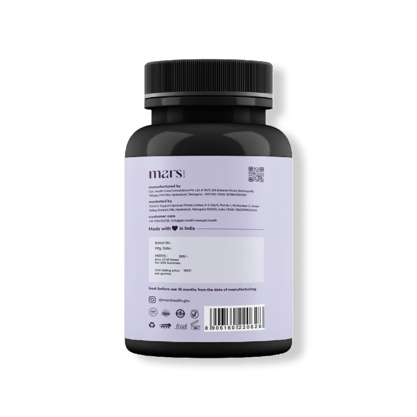 mars by GHC Apple Cider Vinegar Gummies for Men - 30 Gummies, 30 Days Pack | Gut Health Formula with No Added Sugar | Supports Digestion and Blood Sugar Control