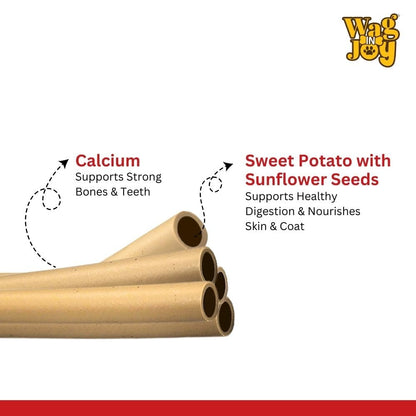 Calcium Super Treats, Sweet Potato with Sunflower Seeds Sticks 125 GMS | 100% Vegetarian Dog Treat| Supports Digestive Health | Strong Bones and Joint| with Omega 3|Young