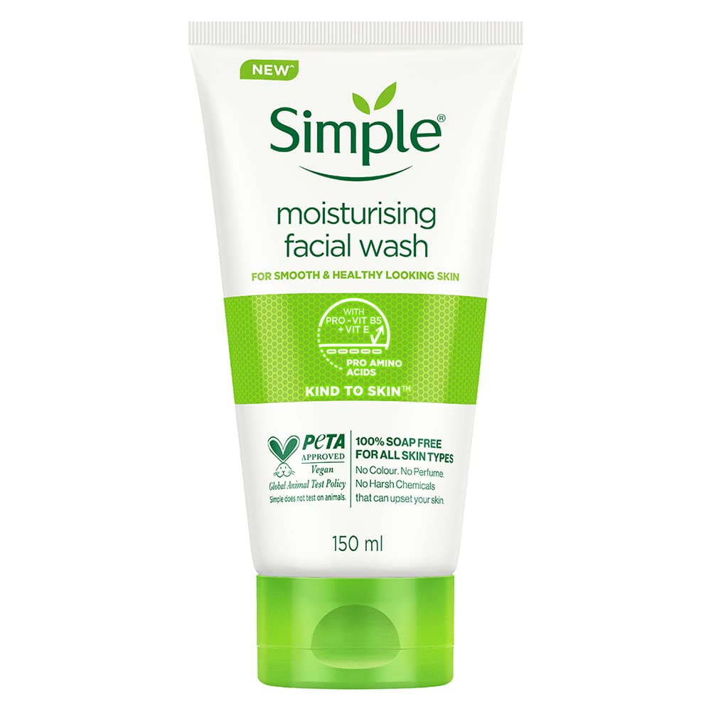 Simple Kind To Skin Moisturising Facial Wash 150 ml | 100% Soap-Free Facewash that leaves your skin moisturised | For normal to dry skin