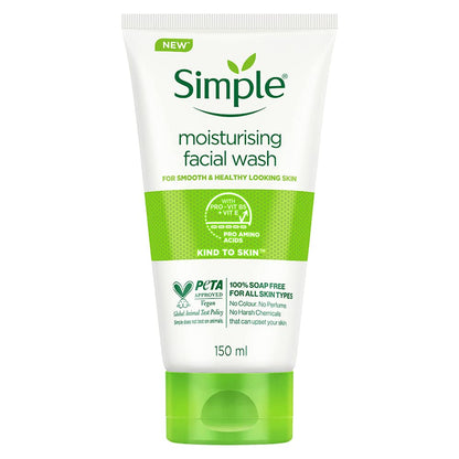 Simple Kind To Skin Moisturising Facial Wash 150 ml | 100% Soap-Free Facewash that leaves your skin moisturised | For normal to dry skin