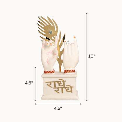 White & Gold Plated Radha Krishna Idol Hands with Flute Peacock Feather | for Table, Home Decoration Item