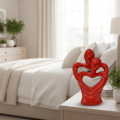 Hugging Couple Sculptures Showpiece, Ceramic Heart Shape Romantic Couple Statue, Home Decoration Items Showpiece for Gift Living Room House Warming Anniversary Birthday Office & Home Decor