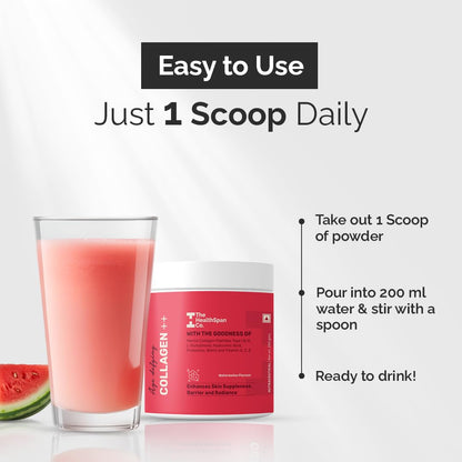 The Healthspan Co. Pure Korean Marine Collagen 250g for Skin, Hair, Nails, Bones & Joints, Hydrolyzed Collagen I & III Powder with Biotin, Hyaluronic Acid & L-Glutathione for Women & Men, Watermelon Flavor, 25 Serves